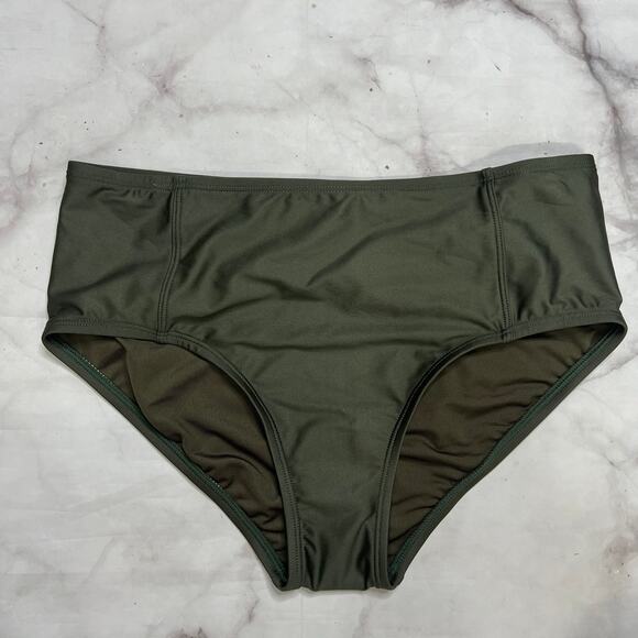 DKNY Womens Moss Green Seamed High Waist Bikini Bottom Size S new - Picture 2 of 5